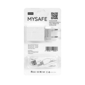 MySafe 2x USB Hálózati töltő adapter 2.4A + 1m USB Type-C kábel