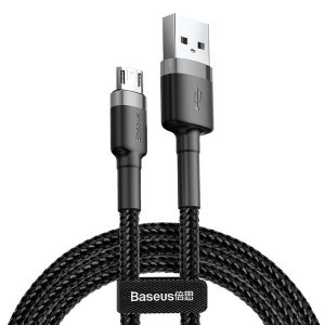 Baseus Cafule Nylon harisnyázott USB - Micro USB adatkábel 2,4A 0,5 m fekete-szürke