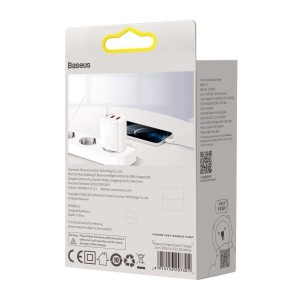 Baseus Compact fali töltő adapter 2xUSB + Type C PD 3.0 QC 3.0 30W 3A fehér