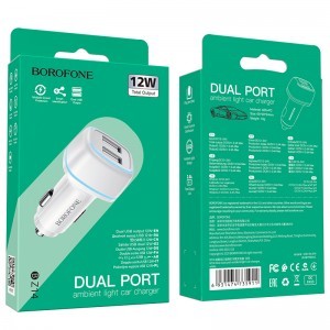 Borofone B14 Max Szivargyújtós töltő 2x USB, 2.4A fehér