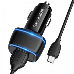 Borofone B14 Max Szivargyújtós töltő 2x USB, 2.4A + Micro USB kábel fekete