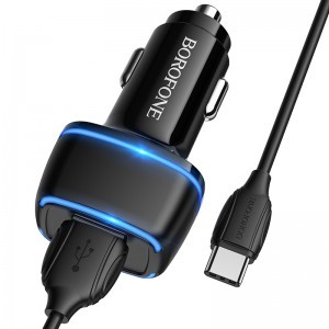 Borofone B14 Max Szivargyújtós töltő 2x USB, 2.4A + USB Type-C kábel fekete