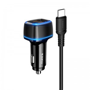 Kaku Shengyu Autós szivargyújtós töltő 2x USB 2.8A + USB Type-C kábel fekete