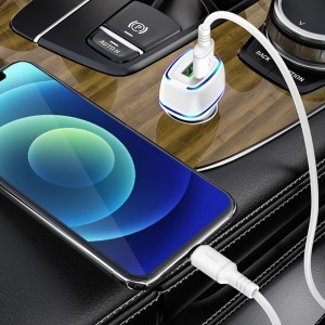 Kaku Shengyu Autós szivargyújtós töltő 2x USB 2.8A + USB Type-C kábel fekete