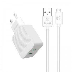 Kaku Hayoi Hálózati töltő adapter 2x USB - 12W 2.4A + Micro USB kábel fehér