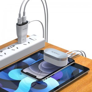 Kaku Hongtai Hálózati töltő adapter 2x USB - 2.4A integrált lightning kábellel fehér