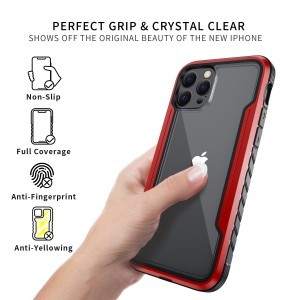 iPhone 13 mini átlátszó TPU Shield tok alumínium kerettel piros ütésálló, anti shock