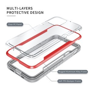 iPhone 13 Pro átlátszó TPU Shield tok alumínium kerettel piros ütésálló, anti shock