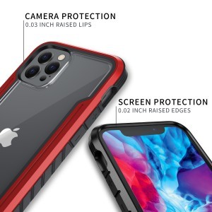 iPhone 13 Pro átlátszó TPU Shield tok alumínium kerettel piros ütésálló, anti shock