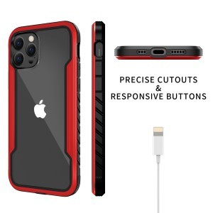 iPhone 13 Pro Max átlátszó TPU Shield tok alumínium kerettel piros ütésálló, anti shock