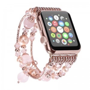 Apple Watch 4/5/6/7/8/SE (38/40/41mm) karkötő formájú fém óraszíj díszekkel rózsaszín színű Alphajack
