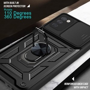 Samsung Galaxy A03s TPU tok kameralencse védővel, kihajtható mágneses támasszal fekete Alphajack