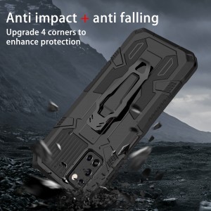 Samsung Galaxy A03s fokozott védelmet biztosító TPU tok kihajtható mágneses támasszal fekete Alphajack (PROTECTION-1)
