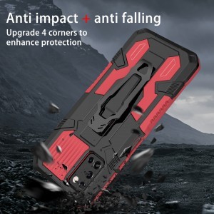 Samsung Galaxy A03s fokozott védelmet biztosító TPU tok kihajtható mágneses támasszal piros Alphajack (PROTECTION-1)