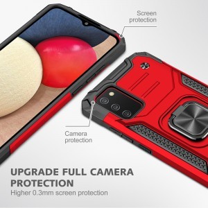 Samsung Galaxy A03s fokozott védelmet biztosító TPU tok kihajtható mágneses támasszal piros Alphajack (PROTECTION-2)