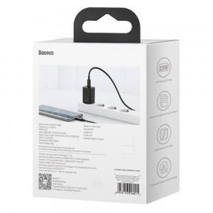 Baseus Super Si 1C Hálózati töltő adapter USB Type-C 25W 3A fekete + 1m kábel (TZCCSUP-L01)