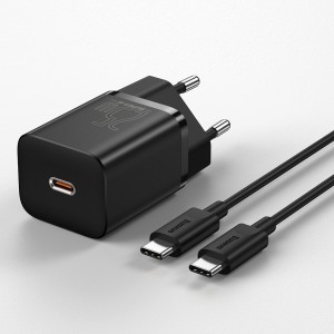 Baseus Super Si 1C Hálózati töltő adapter USB Type-C 25W 3A fekete + 1m kábel (TZCCSUP-L01)