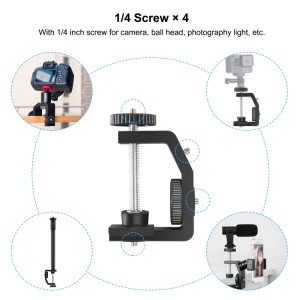 PULUZ C clamp, asztalra rögzíthető teleszkópos állvány (33-60cm) gömbfejjel, 1/4-es csatlakozással (PU3064B)-5