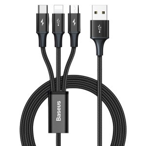 Baseus Rapid 3 az 1-ben USB - Micro USB, Lightning, USB Type-C kábel 3.5A 1.2 m fekete