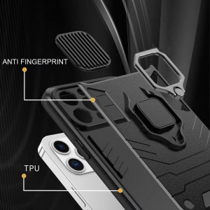 Samsung Galaxy A03s Ring Lens tok kameralencse védővel, kihajtható mágneses támasszal fekete Alphajack