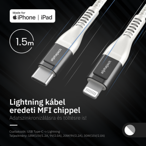 Lightning iPhone kábel 1.5m Type-C fejjel MFi Alphajack (CL15-WG) fehér/szürke