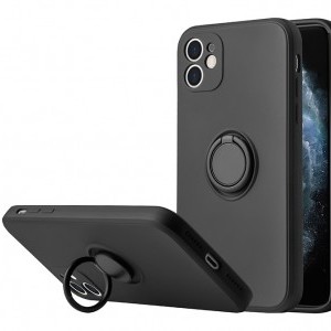 iPhone 12 Pro Max Vennus szilikon tok hátlapi gyűrűvel fekete