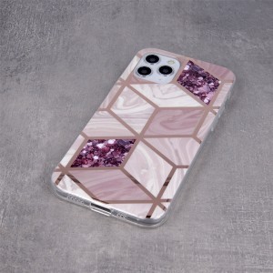 iPhone 13 Marmur tok geometrikus mintázattal rózsaszín flitteres