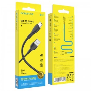 Borofone BX51 Triumph - USB - USB Type-C kábel 3A 1m fekete