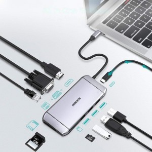 Choetech 9 az 1-ben multifunkcionális USB Type C HUB szürke (HUB-M15)
