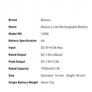 Baseus 2x 1920mAh AA R6 újratölthető elem beépített micro USB töltőporttal fekete és sárga színben (PCWH000211)