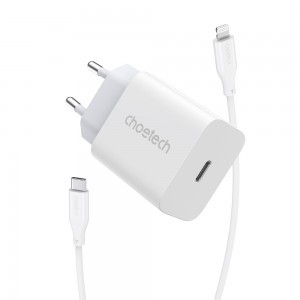 Choetech USB fali töltő adapter Type C 20W tápellátás + USB C - Lightning kábel 1,2m fehér (PD5005)-2