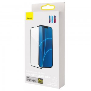 iPhone 13 Mini Baseus Anti Blue Light 2x kijelzővédő üvegfólia 0,3 mm-es fekete kerettel (SGQP010301)