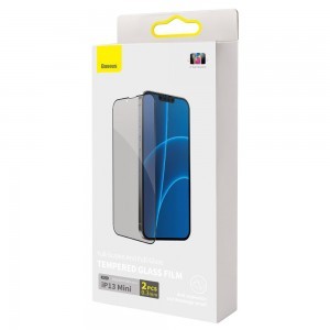 iPhone 13 Mini Baseus Anti Spy 2x kijelzővédő üvegfólia 0,3 mm fekete kerettel (SGQP010601)