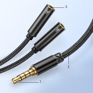 Joyroom fejhallgató elosztó audiokábel AUX 3.5mm-es mini jack - 2x 3.5mm-es mini jack 0.2m fekete (SY-A04)