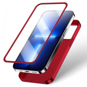 iPhone 13 Pro Max Joyroom 360 Full Case tok + kijelzővédő üvegfólia piros