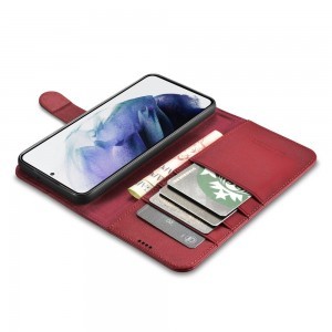 Samsung Galaxy S22+ Plus iCarer Haitang Leather Wallet Valódi Bőr Fliptok piros