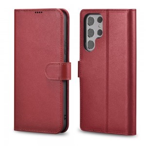Samsung Galaxy S22 Ultra iCarer Haitang Leather Wallet Valódi Bőr Fliptok piros