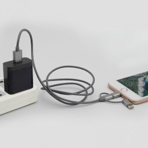 MFi 3 az 1-ben töltőkábel USB-A - lightning, micro USB, USB-C 1m szürke (CA-09) Alphajack