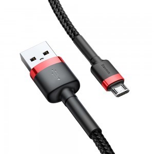 Baseus Cafule Nylon harisnyázott USB / micro USB kábel QC3.0 2.4A 1 m fekete-piros