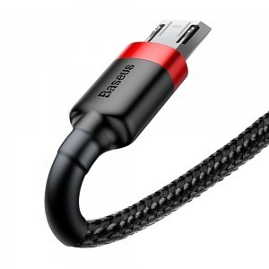 Baseus Cafule Nylon harisnyázott USB / micro USB kábel QC3.0 2.4A 1 m fekete-piros