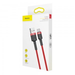 Baseus Cafule Nylon harisnyázott USB/USB-C kábel QC3.0 3A 0,5 m piros