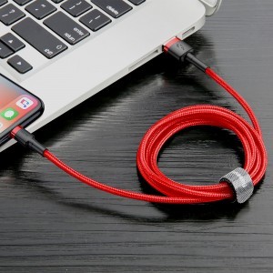 Baseus Cafule Nylon harisnyázott USB / Lightning QC3.0 2.4A kábel 1 m piros