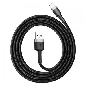 Baseus Cafule Nylon harisnyázott USB / Lightning QC3.0 2.4A kábel 1 m fekete-szürke