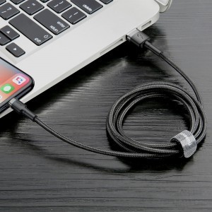 Baseus Cafule Nylon harisnyázott USB / Lightning QC3.0 2.4A kábel 1 m fekete-szürke