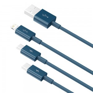 Baseus Superior USB - Lightning / micro USB / USB Type C kábel 3,5 A 1,5m kék