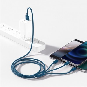 Baseus Superior USB - Lightning / micro USB / USB Type C kábel 3,5 A 1,5m kék
