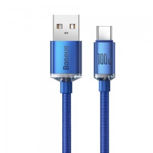Baseus Crystal Shine gyors töltős adat kábel USB Type A - USB Type C 100W 1,2m kék