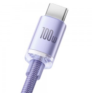 Baseus Crystal Shine gyors töltős adat kábel USB Type A - USB Type C 100W 1,2m lila