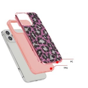 iPhone 13 Diamond tok leopárd mintával rózsaszín színben Alphajack