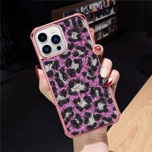 iPhone 13 Pro Diamond tok leopárd mintával rózsaszín színben Alphajack